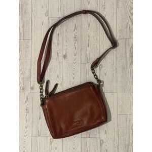 Margot New York Brown Leather Double Zip Crossbody / Shoulder Mini Bag Purse